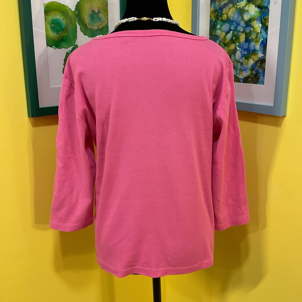 Pink Sequin Butterfly-Embellished 3/4-Sleeve Women's Top (See Measurements) - Picture 3 of 6